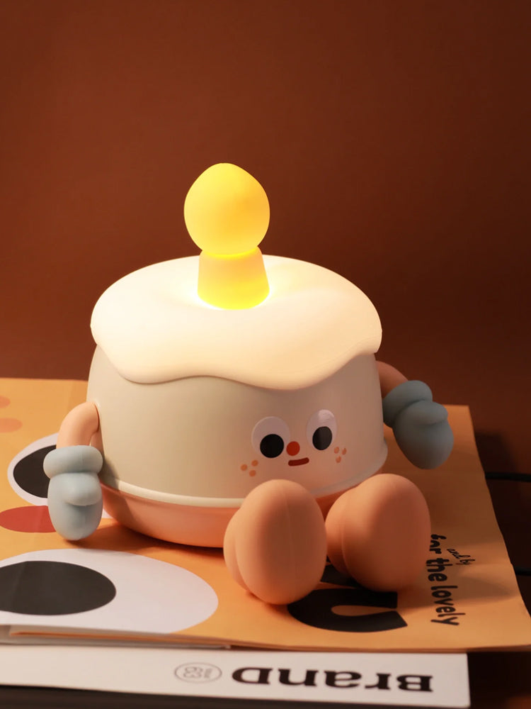 Birthday Cake Lamp – Touch Control Ambient Night Light with Phone Holder, Rechargeable LED Mood Light for Bedroom or Gifts