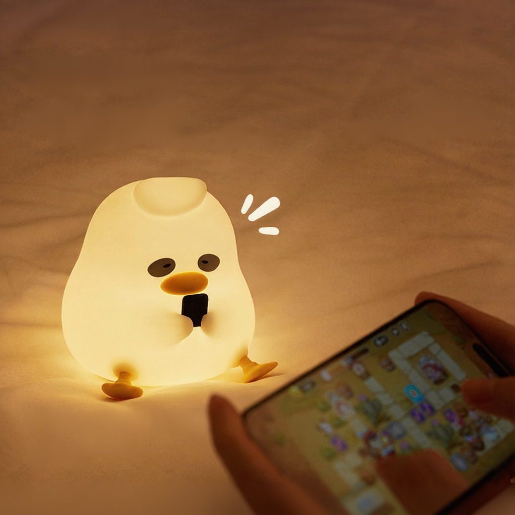 Dark Circle Duck Night Light – Tap Control Sleep Companion Lamp with Timer, Warm Soothing Glow, Rechargeable LED Bedside Light