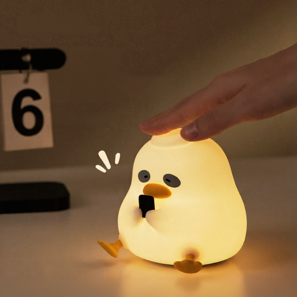 Dark Circle Duck Night Light – Tap Control Sleep Companion Lamp with Timer, Warm Soothing Glow, Rechargeable LED Bedside Light