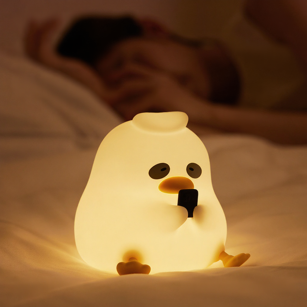 Dark Circle Duck Night Light – Tap Control Sleep Companion Lamp with Timer, Warm Soothing Glow, Rechargeable LED Bedside Light