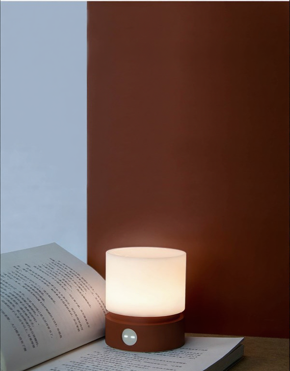 HBK Cylindrical Night Light – Breathing Sleep Aid Lamp with Stepless Dimming, Rechargeable LED Ambient Light in White, Brown & Orange