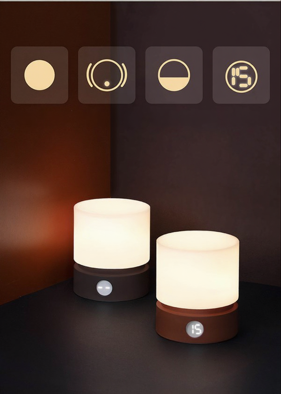 HBK Cylindrical Night Light – Breathing Sleep Aid Lamp with Stepless Dimming, Rechargeable LED Ambient Light in White, Brown & Orange