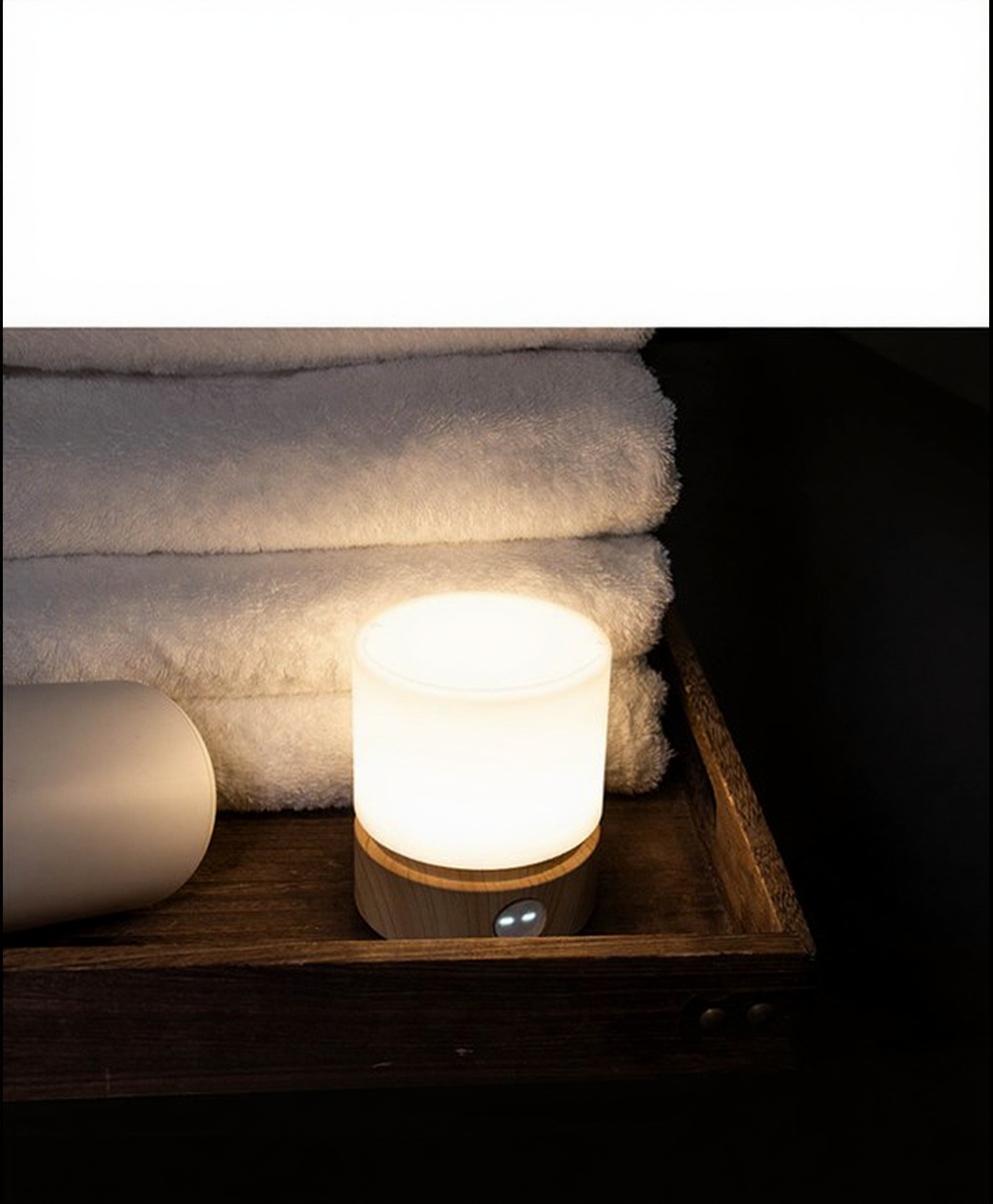 HBK Cylindrical Night Light – Breathing Sleep Aid Lamp with Stepless Dimming, Rechargeable LED Ambient Light in White, Brown & Orange