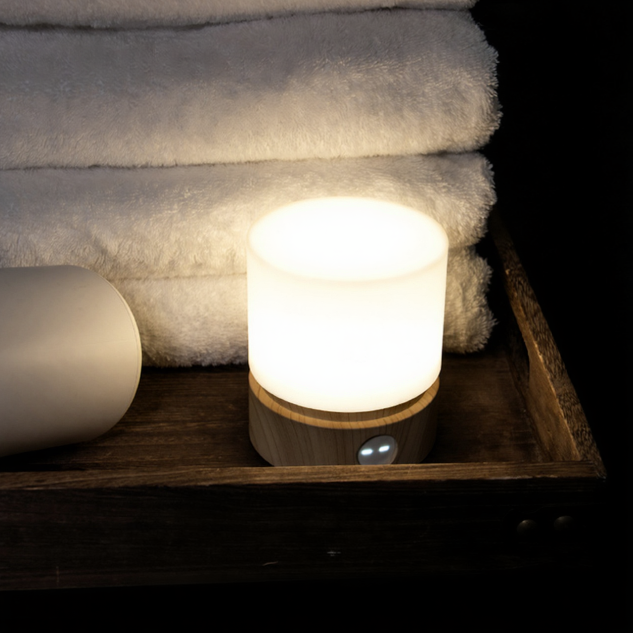 HBK Cylindrical Night Light – Breathing Sleep Aid Lamp with Stepless Dimming, Rechargeable LED Ambient Light in White, Brown & Orange