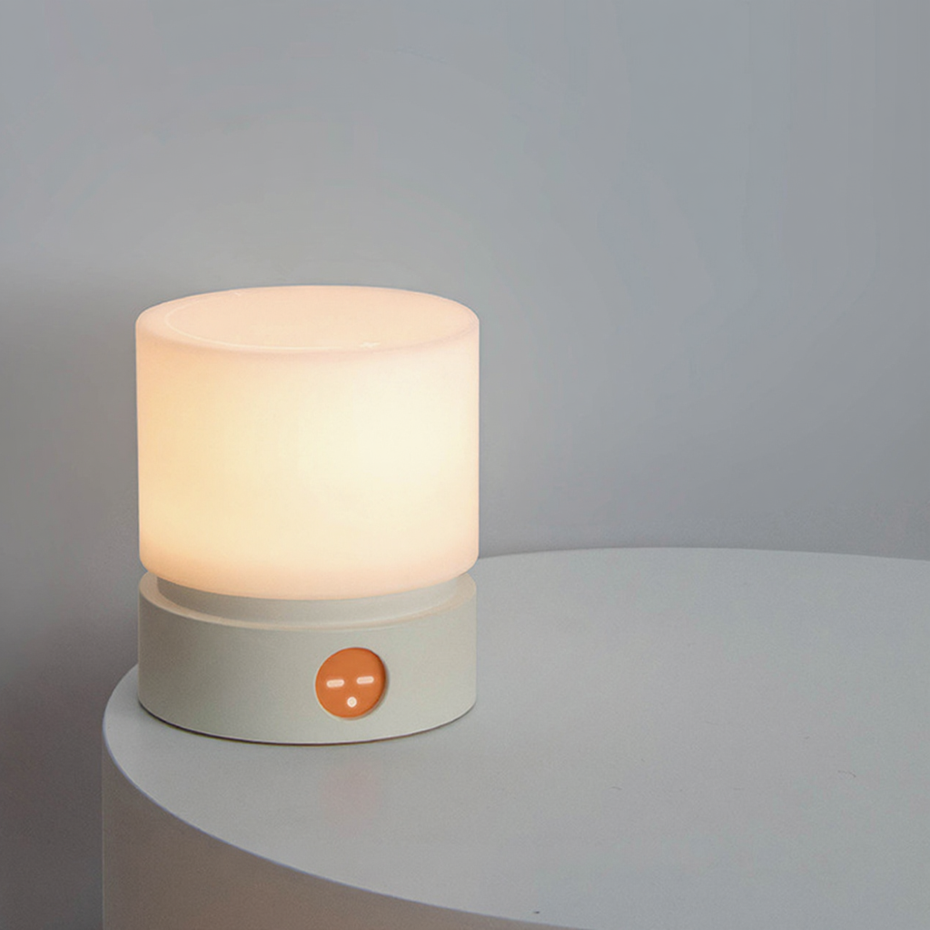 HBK Cylindrical Night Light – Breathing Sleep Aid Lamp with Stepless Dimming, Rechargeable LED Ambient Light in White, Brown & Orange