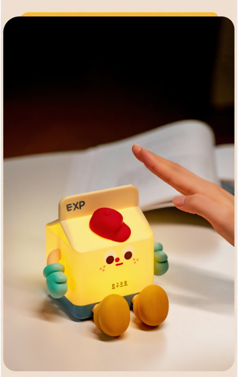Milk Sleep Lamp – Tap Control Milk Carton Night Light with Timer and Phone Holder, Rechargeable LED Bedside Ambient Light