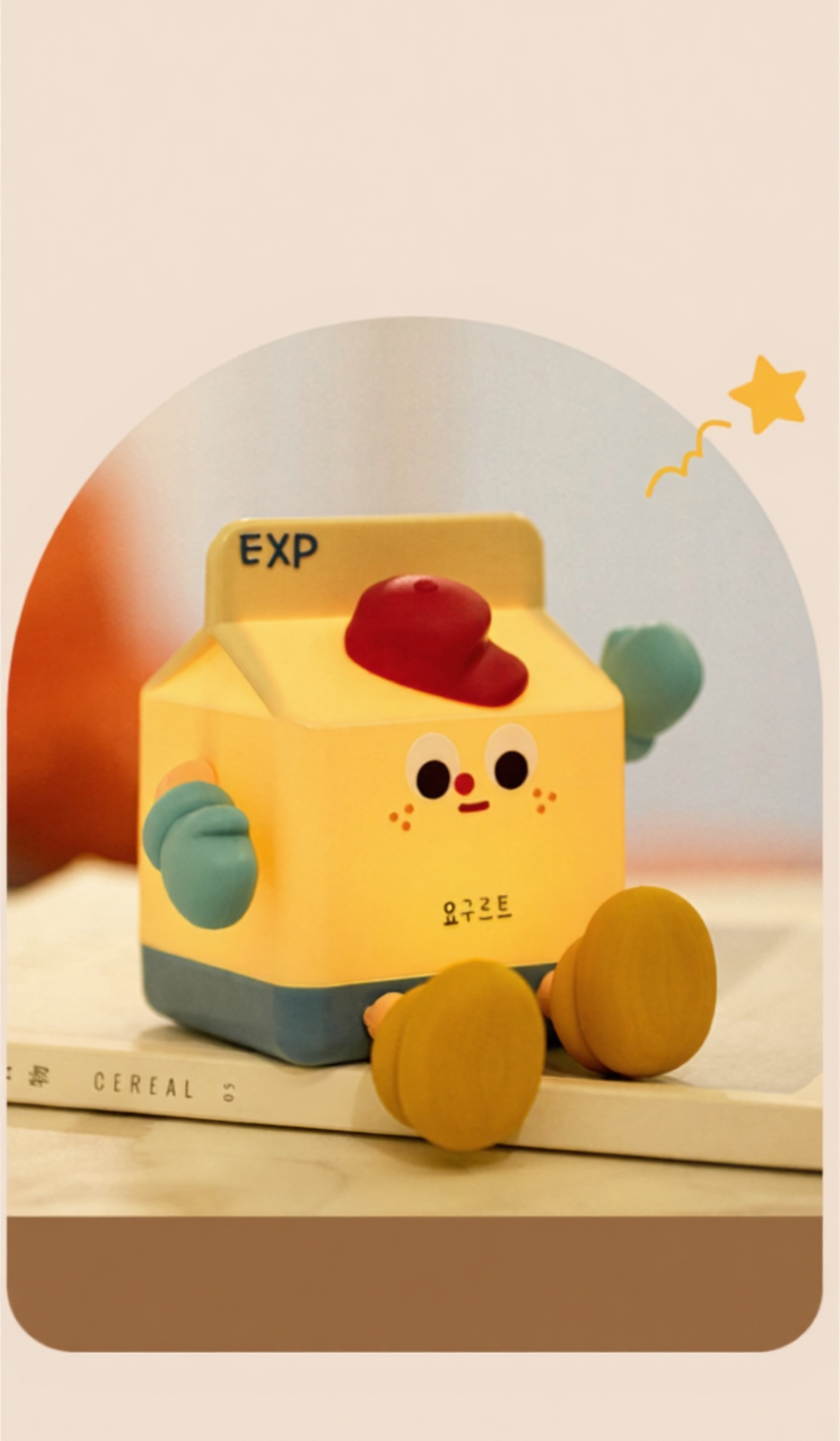 Milk Sleep Lamp – Tap Control Milk Carton Night Light with Timer and Phone Holder, Rechargeable LED Bedside Ambient Light