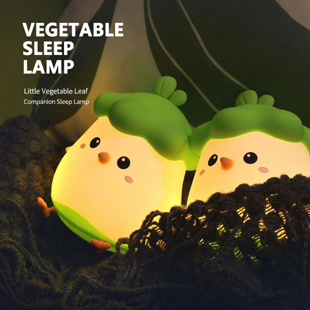 Vegetable Silicone Sleep Lamp – Cute Bedside Night Light with Tap Control, Timer Off & Soft Glow Design