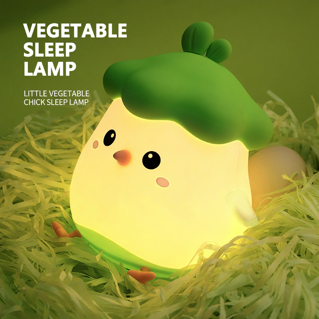Vegetable Silicone Sleep Lamp – Cute Bedside Night Light with Tap Control, Timer Off & Soft Glow Design